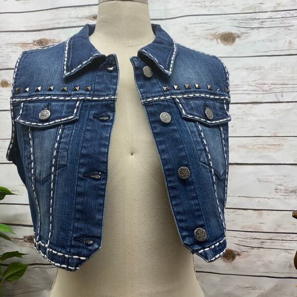 RTB Real Tough Babe Embroidered Denim Vest MEDIUM Embellished Bitchism - Picture 2 of 10